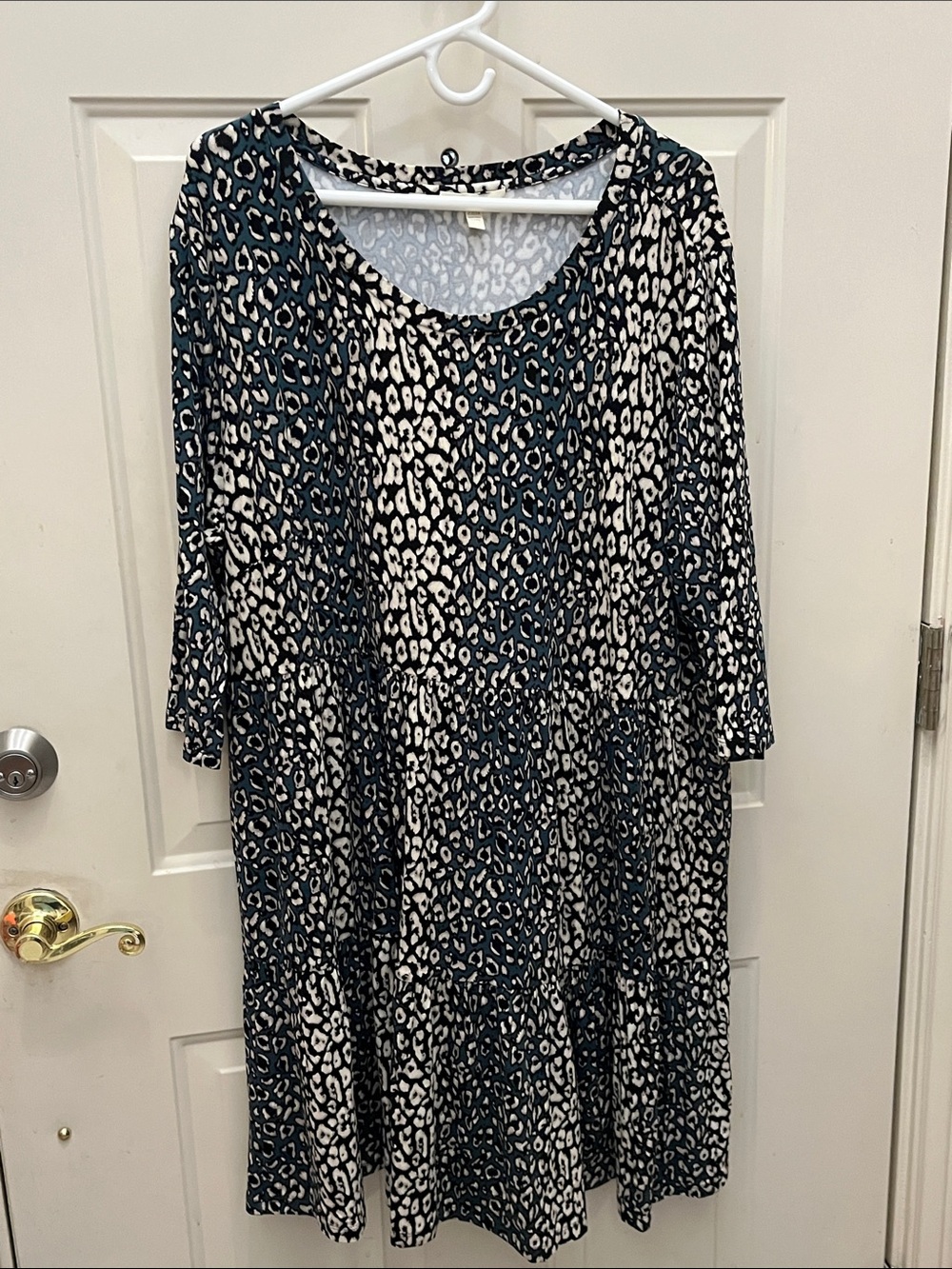 loralette Black and Cream Leopard Print Tiered Long-Sleeve Dress